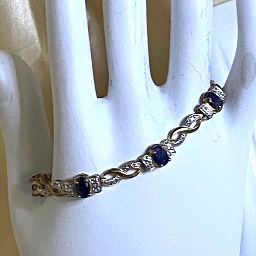 Vintage 925 Sterling Silver Gold Vermeil Blue Sapphire Infinity Link Bracelet